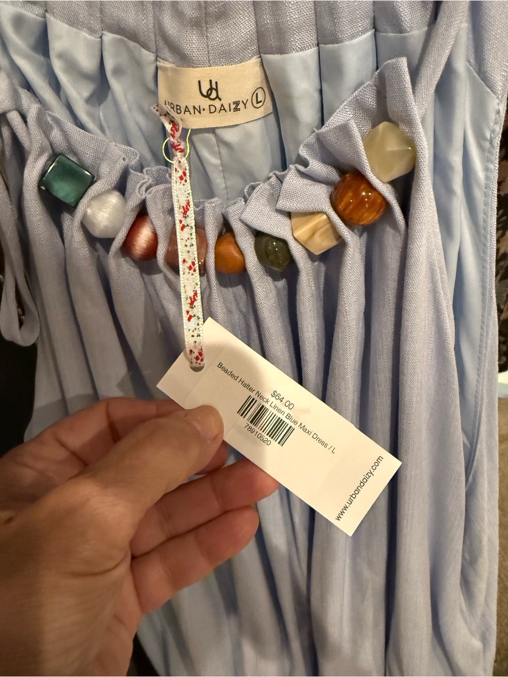 Urban Daizy Light Blue Beaded Halter Maxi Dress